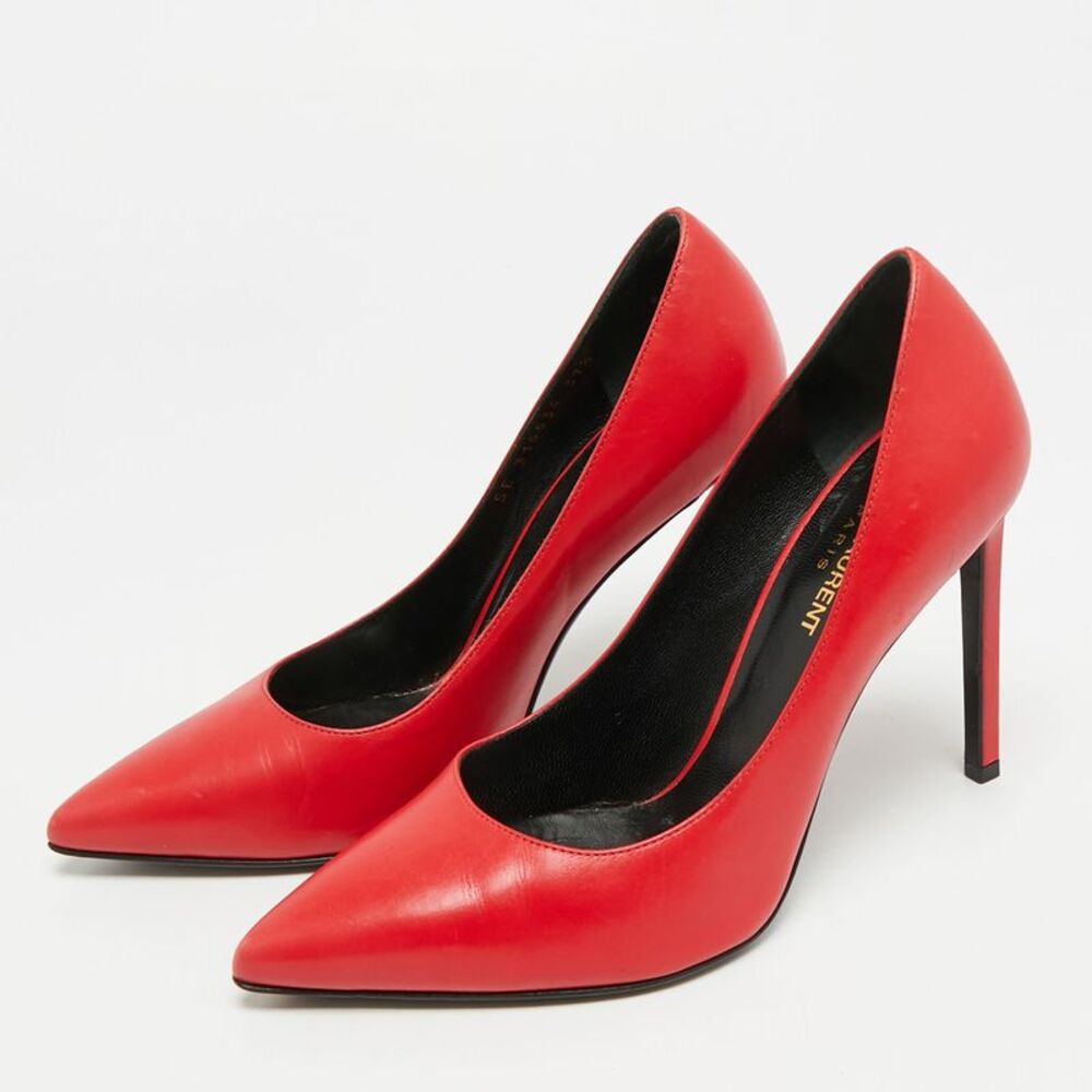 Saint Laurent Size 37.5 Red Leather Pointed Teo Pumps - Picture 2 of 7